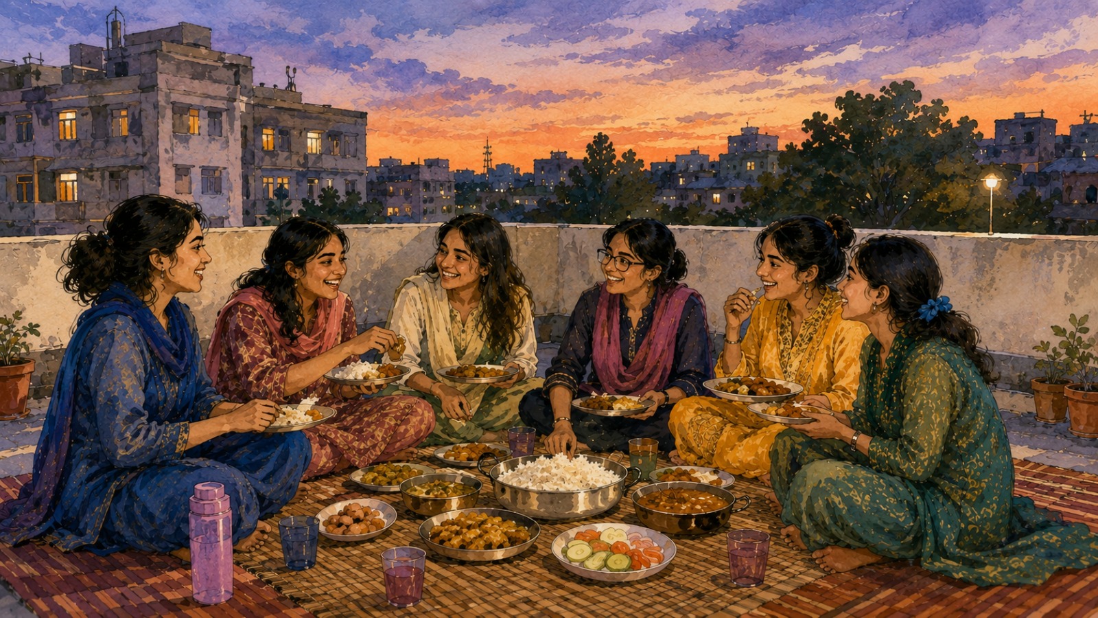 ছাদে বসেই শুরু হলো মহাভোজ